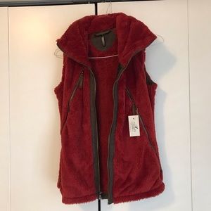 Red fuzzy vest